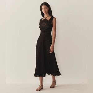 NWT Doen black Frieda eyelet cotton midi dress